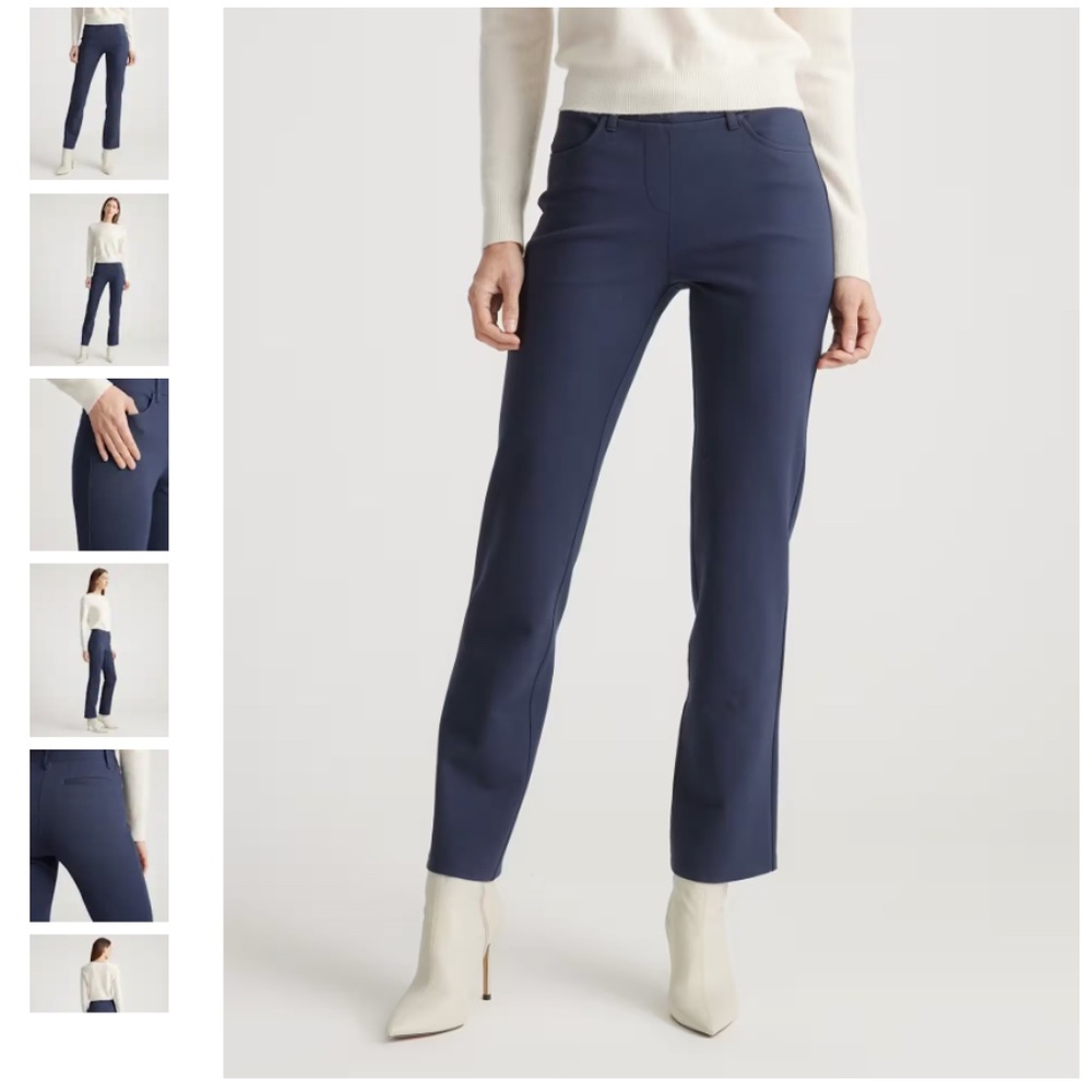 Ultra-Stretch Ponte Straight Leg 4-Pocket Pants Navy-  Medium Petite